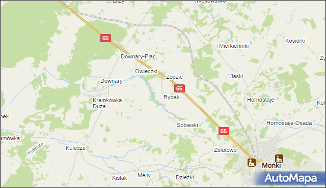 mapa Rybaki gmina Mońki, Rybaki gmina Mońki na mapie Targeo