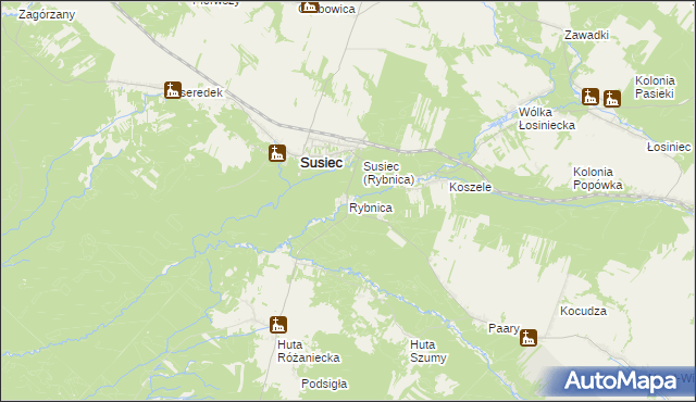 mapa Rybnica gmina Susiec, Rybnica gmina Susiec na mapie Targeo