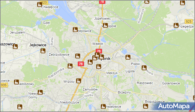 mapa Rybnika, Rybnik na mapie Targeo