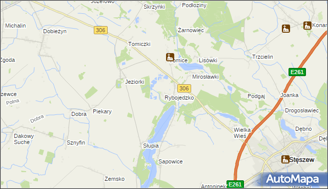 mapa Rybojedzko gmina Stęszew, Rybojedzko gmina Stęszew na mapie Targeo