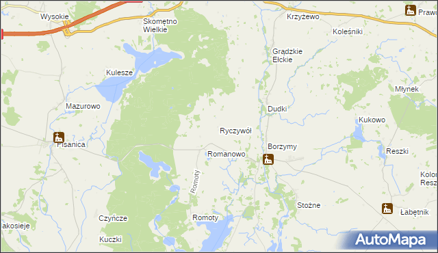 mapa Ryczywół gmina Kalinowo, Ryczywół gmina Kalinowo na mapie Targeo