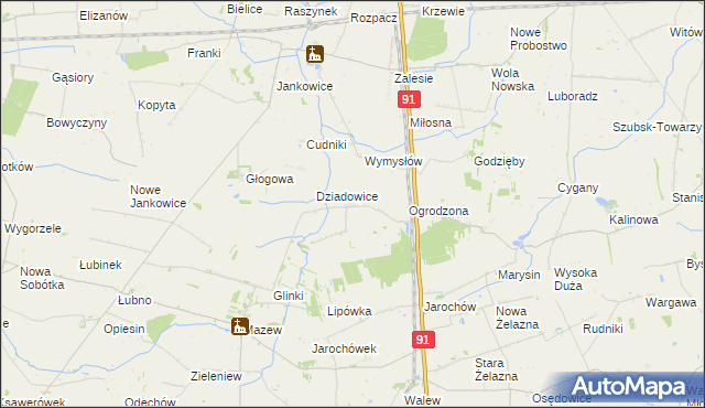 mapa Rzędków gmina Daszyna, Rzędków gmina Daszyna na mapie Targeo