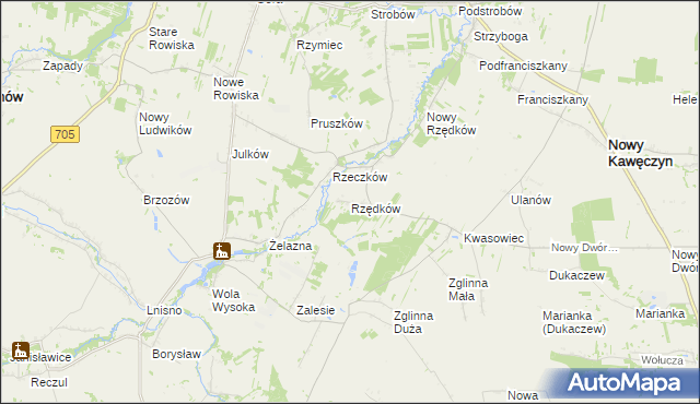 mapa Rzędków gmina Nowy Kawęczyn, Rzędków gmina Nowy Kawęczyn na mapie Targeo