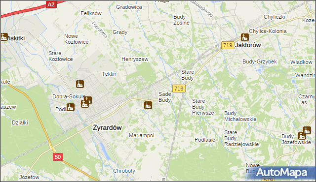 mapa Sade Budy, Sade Budy na mapie Targeo