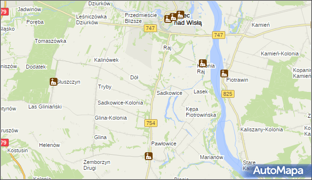 mapa Sadkowice gmina Solec nad Wisłą, Sadkowice gmina Solec nad Wisłą na mapie Targeo