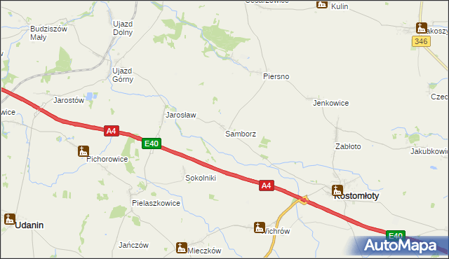 mapa Samborz gmina Kostomłoty, Samborz gmina Kostomłoty na mapie Targeo