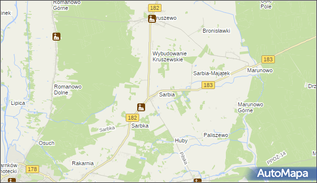 mapa Sarbia gmina Czarnków, Sarbia gmina Czarnków na mapie Targeo