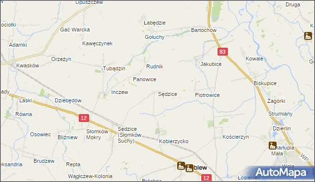 mapa Sędzice gmina Wróblew, Sędzice gmina Wróblew na mapie Targeo