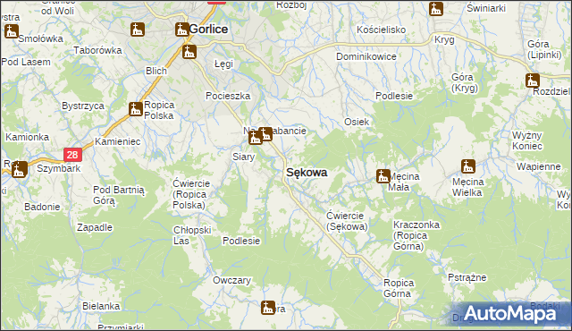 mapa Sękowa, Sękowa na mapie Targeo