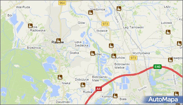 mapa Siedlec gmina Radłów, Siedlec gmina Radłów na mapie Targeo