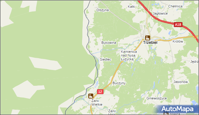 mapa Siedlec gmina Trzebiel, Siedlec gmina Trzebiel na mapie Targeo