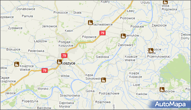 mapa Siedliska gmina Koszyce, Siedliska gmina Koszyce na mapie Targeo