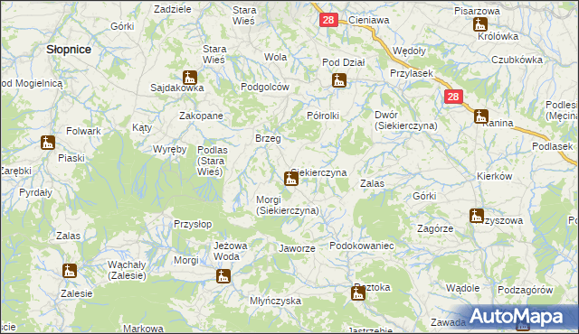 mapa Siekierczyna gmina Limanowa, Siekierczyna gmina Limanowa na mapie Targeo