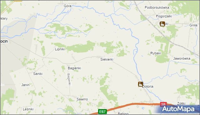 mapa Siekierki gmina Tykocin, Siekierki gmina Tykocin na mapie Targeo