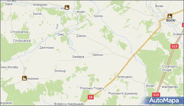 mapa Siekluki gmina Boćki, Siekluki gmina Boćki na mapie Targeo