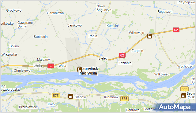 mapa Sielec gmina Czerwińsk nad Wisłą, Sielec gmina Czerwińsk nad Wisłą na mapie Targeo