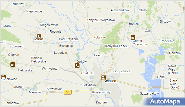mapa Sielec gmina Wiślica, Sielec gmina Wiślica na mapie Targeo