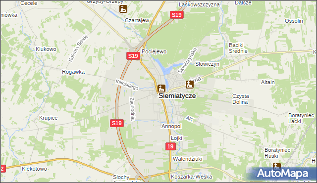 mapa Siemiatycze, Siemiatycze na mapie Targeo