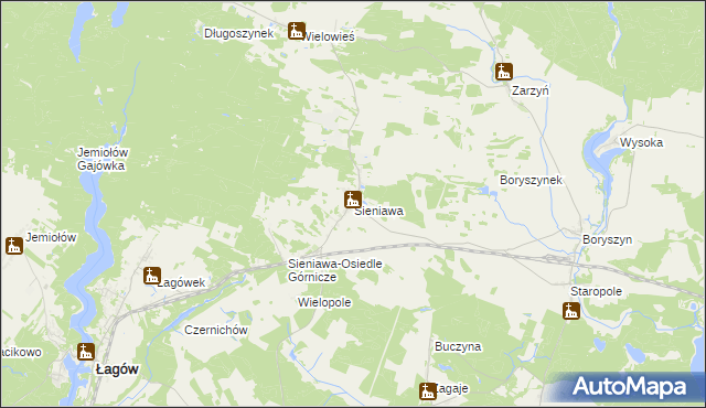 mapa Sieniawa gmina Łagów, Sieniawa gmina Łagów na mapie Targeo