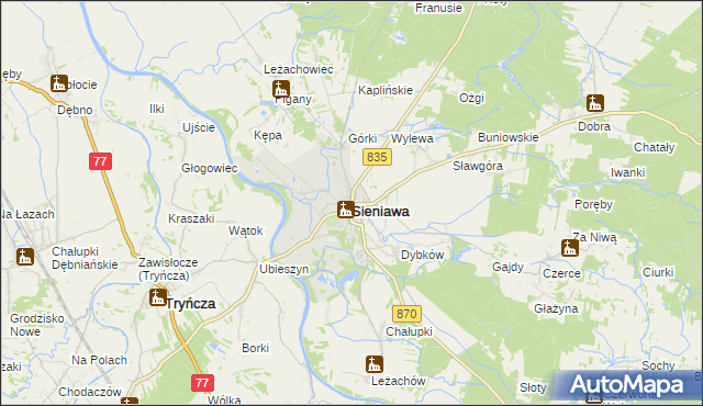 mapa Sieniawa powiat przeworski, Sieniawa powiat przeworski na mapie Targeo