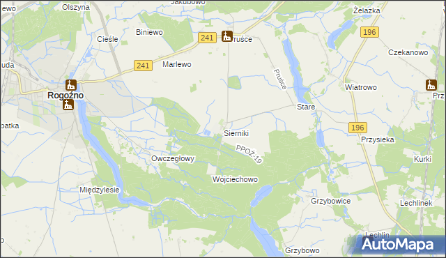 mapa Sierniki gmina Rogoźno, Sierniki gmina Rogoźno na mapie Targeo