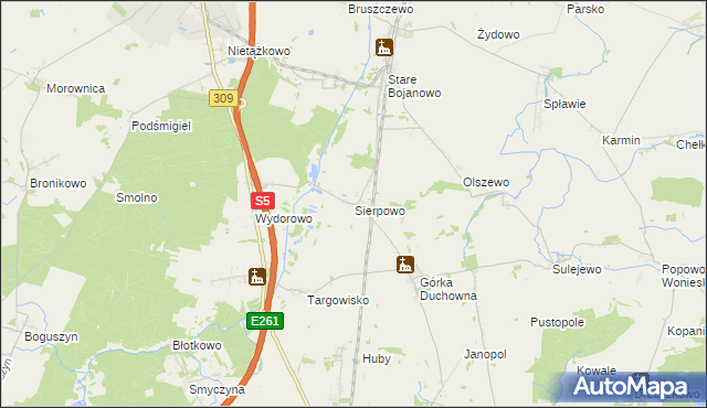 mapa Sierpowo gmina Śmigiel, Sierpowo gmina Śmigiel na mapie Targeo