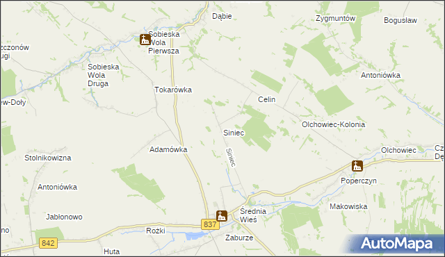 mapa Siniec gmina Żółkiewka, Siniec gmina Żółkiewka na mapie Targeo