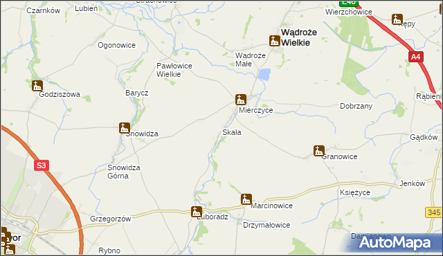 mapa Skała gmina Wądroże Wielkie, Skała gmina Wądroże Wielkie na mapie Targeo
