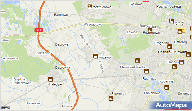 mapa Skórzewo gmina Dopiewo, Skórzewo gmina Dopiewo na mapie Targeo