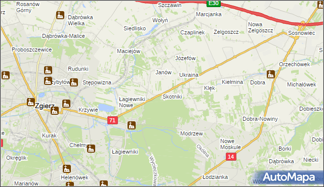 mapa Skotniki gmina Zgierz, Skotniki gmina Zgierz na mapie Targeo