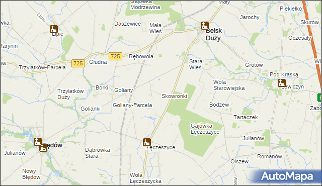 mapa Skowronki gmina Belsk Duży, Skowronki gmina Belsk Duży na mapie Targeo
