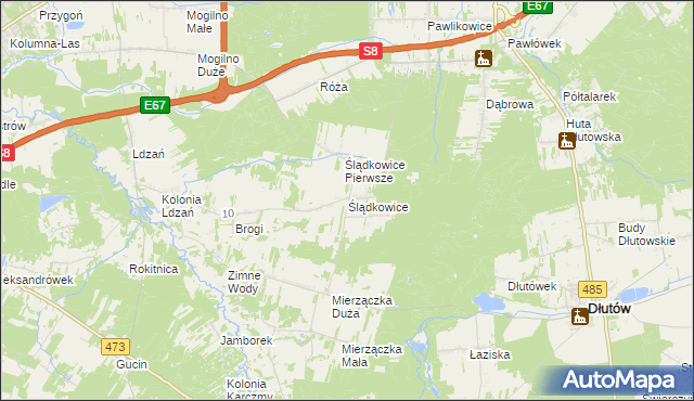 mapa Ślądkowice, Ślądkowice na mapie Targeo