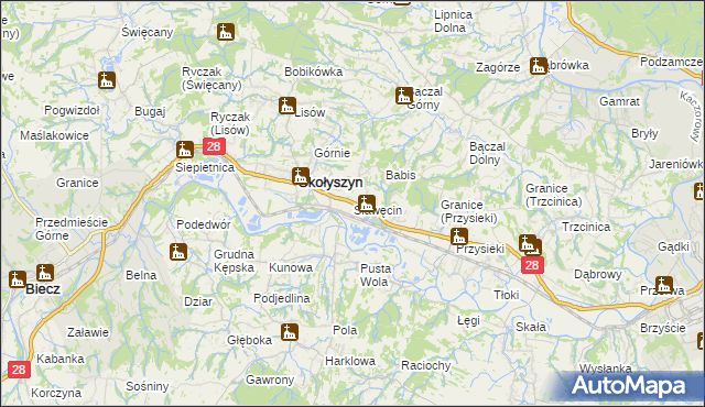 mapa Sławęcin gmina Skołyszyn, Sławęcin gmina Skołyszyn na mapie Targeo