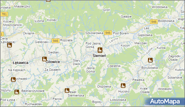 mapa Ślemień, Ślemień na mapie Targeo