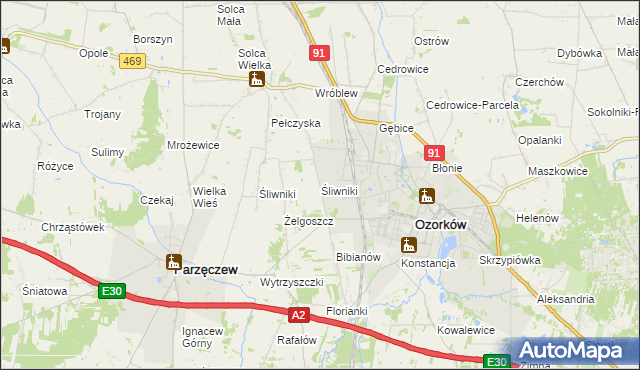 mapa Śliwniki gmina Ozorków, Śliwniki gmina Ozorków na mapie Targeo