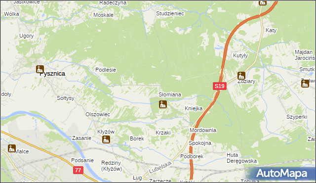 mapa Słomiana gmina Pysznica, Słomiana gmina Pysznica na mapie Targeo