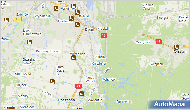 mapa Słowik gmina Poczesna, Słowik gmina Poczesna na mapie Targeo