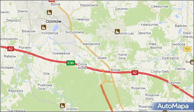 mapa Słowik gmina Zgierz, Słowik gmina Zgierz na mapie Targeo