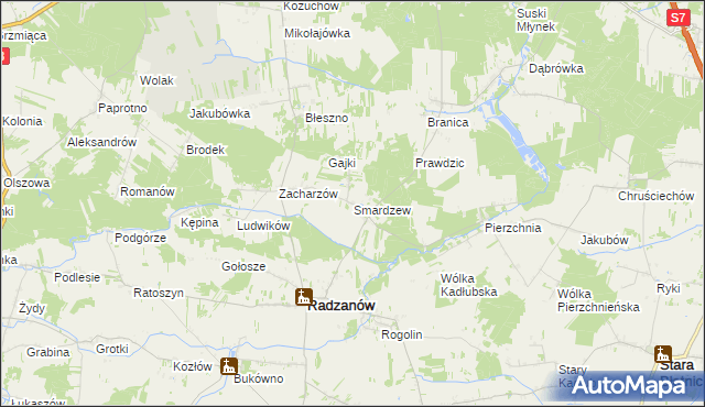 mapa Smardzew gmina Radzanów, Smardzew gmina Radzanów na mapie Targeo