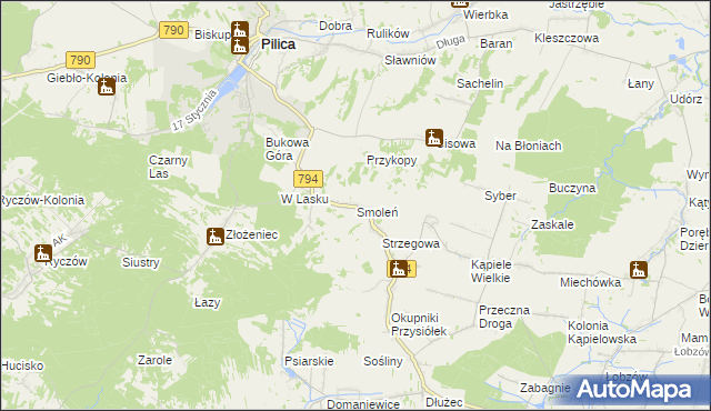 mapa Smoleń gmina Pilica, Smoleń gmina Pilica na mapie Targeo