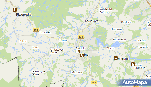 mapa Smolnik gmina Leśna, Smolnik gmina Leśna na mapie Targeo