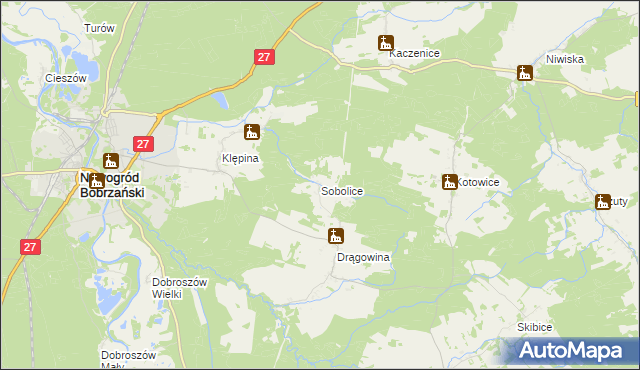 mapa Sobolice gmina Nowogród Bobrzański, Sobolice gmina Nowogród Bobrzański na mapie Targeo