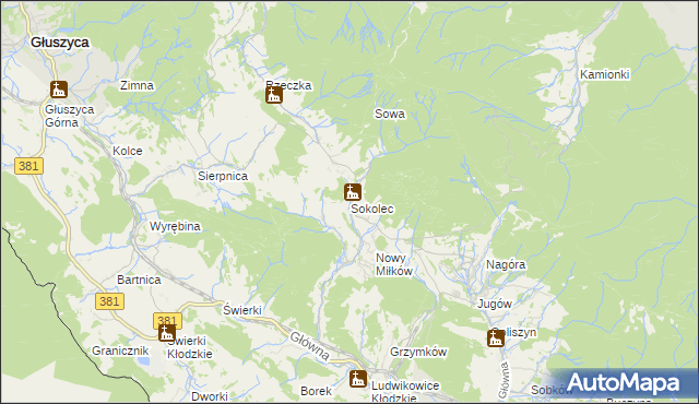 mapa Sokolec gmina Nowa Ruda, Sokolec gmina Nowa Ruda na mapie Targeo