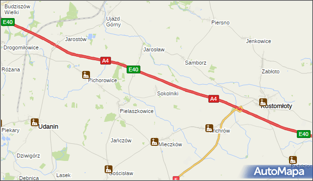 mapa Sokolniki gmina Udanin, Sokolniki gmina Udanin na mapie Targeo