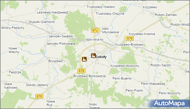 mapa Sokoły powiat wysokomazowiecki, Sokoły powiat wysokomazowiecki na mapie Targeo
