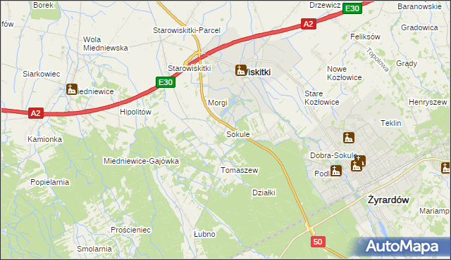 mapa Sokule gmina Wiskitki, Sokule gmina Wiskitki na mapie Targeo