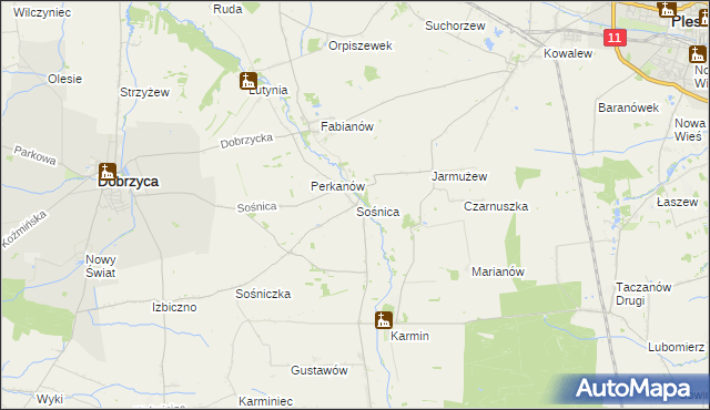 mapa Sośnica gmina Dobrzyca, Sośnica gmina Dobrzyca na mapie Targeo