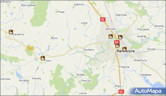 mapa Spytajny, Spytajny na mapie Targeo