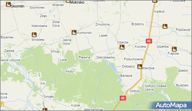 mapa Stanisławów gmina Mokrsko, Stanisławów gmina Mokrsko na mapie Targeo