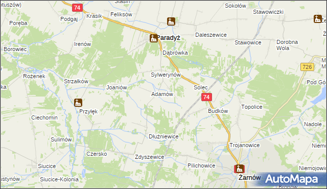 mapa Stanisławów gmina Paradyż, Stanisławów gmina Paradyż na mapie Targeo